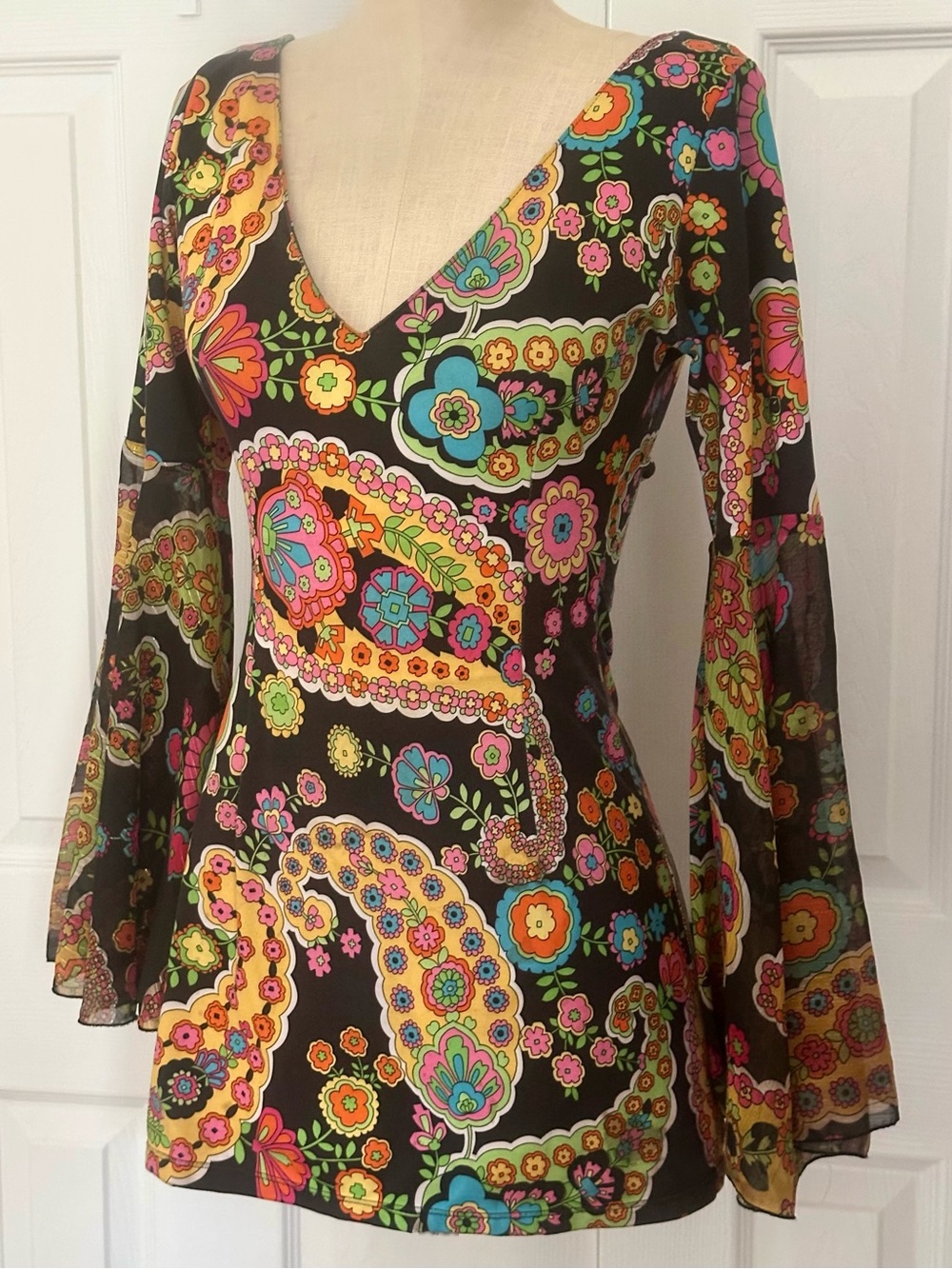 Leg Avenue 70s Psychedelic Paisley Wizard Sleeve Mini Dress Tunic S